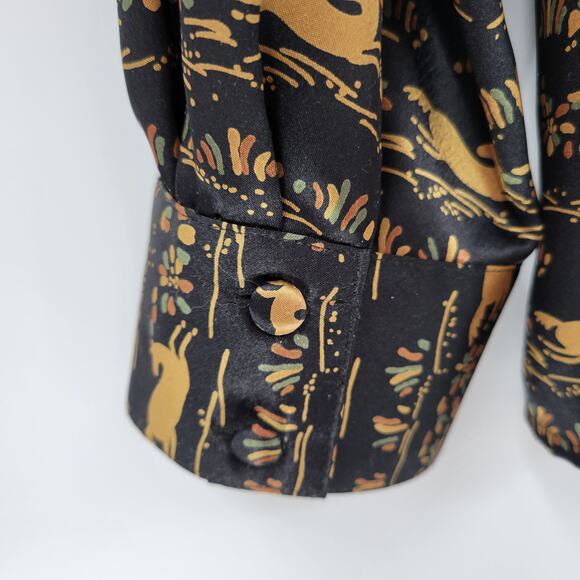 Vintage Evan-Picone Horse Print Tie Neck Blouse Size 16 Shoulder Pads Button Up - Picture 12 of 16